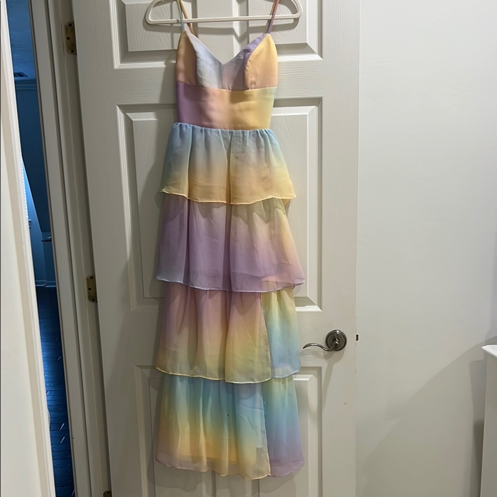 Amanda Uprichard Rainbow Tiered Dress